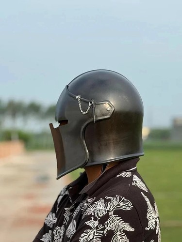 Black steel barbuta - steel, helmet
