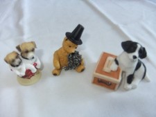 Miniature Dog Figurines x 2 & Metal Teddy Bear