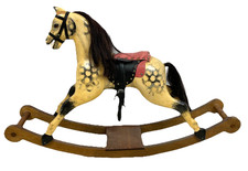 Vintage Rocking Horse Dapple Golden Wooden with Saddle & Stirrups H 53cm