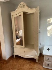 Laura Ashley Cream Filigree Wardrobe with Mirror French Style Armoire