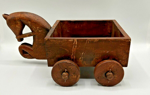 Primitive wooden horse - horse, cart
