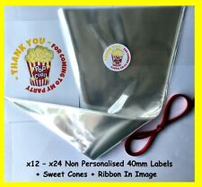 12/24 Non Personalised Popcorn Birthday Party Labels & Sweet Cones Kit Stickers