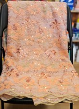 5 Yards French Lace Fabric Material With Sequins. Peach