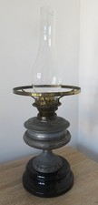 Victorian Oil Lamp, Spelter Font and Ceramic Base 7.5" Shade Holder and Chimney.