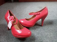 AJVANI  Ladies Red Stiletto Shoes Size 6 make Patent Shoe Red Strap Small button