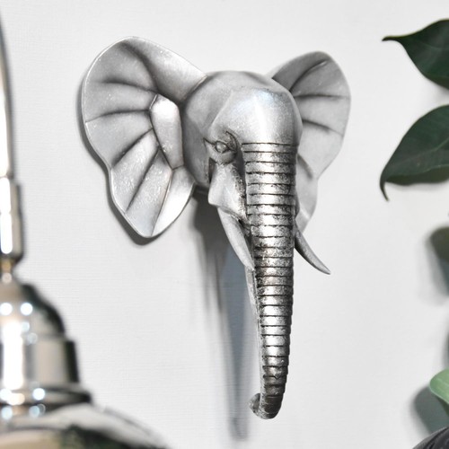 Silver elephant head wall - silver,