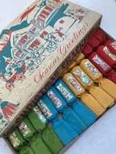 Vintage 1930s Box Set Of 12 Crepe Paper With Ferries Labels Christmas Crackers