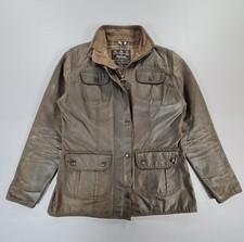 Barbour Womens Wax Jacket Olive Green 10 UK Utility Tartan Lining L1091