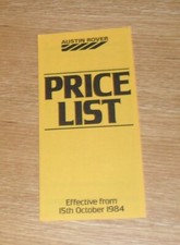 Austin Rover Price List 1984