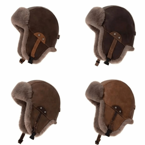 Leather trapper hat ear - leather,