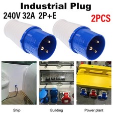 32 Amp 240V Site Trailing Plug 32A 3 Pin 240 Volt Blue Hook Up 2P+Earth 2PCS