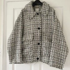 H&M Tweed Boucle Oversized Jacket Frayed Hem Button Front Textured Boxy /Size XL