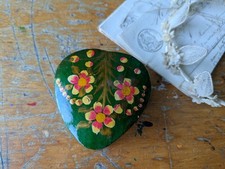 Kashmir Handpainted Heart Trinket Box Ring Jewelry Paper Mache Gift Pot Green!