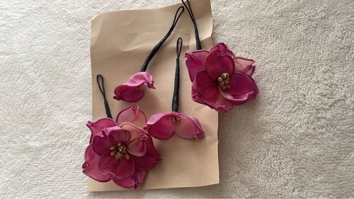 Pink chiffon floral hair