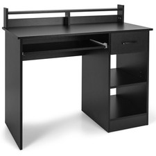 Modern Study Writing Desk w/ Pull-Out Keyboard Tray-Black