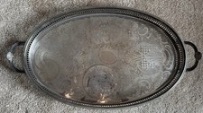 Vintage Silverplate Oval Gallery Tray with Shell Handles