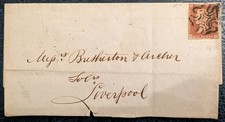 Queen Victoria 1d Red Plate 9 On Outer Letter Sheet Sent To Liverpool