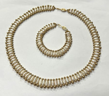 14K Yellow Gold Natural White Fresh Water Pearls Necklace & Bracelet Set 34.26g
