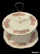 Vintage Colclough Honeysuckle Two Tier Cake Stand  Floral Design VGC Bake Off 