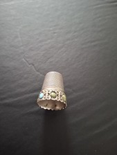 VINTAGE STERLING SILVER AGATE SCOTTISH  SEWING THIMBLE TOOL 7 COLOURE STONES 