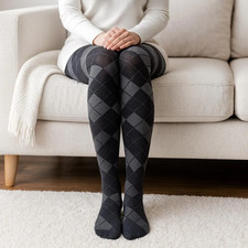 Woman's   Pattern Tights - Argyle Diamond Pattern-Tartan Print