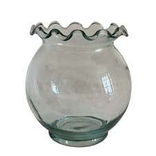 Glass Fishbowl Vase Ruffled Rim Clear Round Table Centrepiece Floral Arrangement
