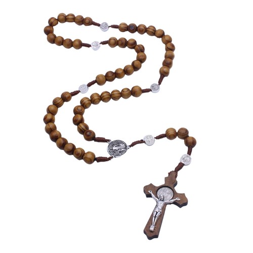 Rosary cross necklace wooden - cross,