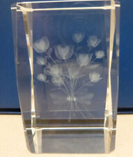 Laser cut Crystal Block - Bouquet Roses