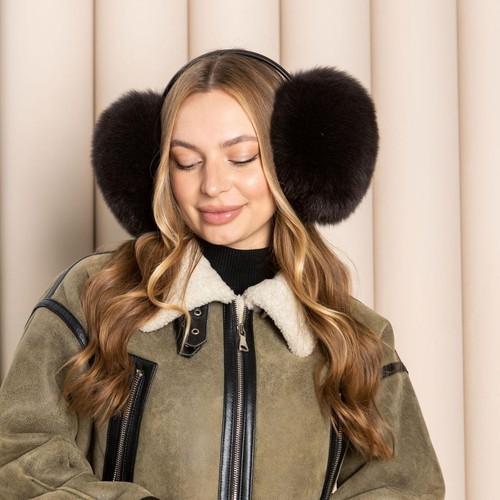 White fur ear muffs women - muffs,