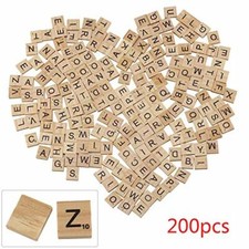 Wooden Scrabble Tiles Black Letters & Numbers for Crafts Games DIY - 200 Pcs