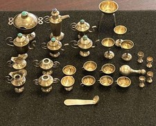 HUGE 27pc Antique Mexican Sterling Silver/Turquoise Miniature Dollhouse Set Lot