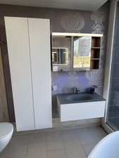 DANSANI 1 DRAW MATT WHITE VANITY UNIT & GLASS BASIN WITH DOUBLE TALLBOY