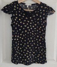 H&M Mama Maternity Dark Blue / Yellow Floral Short Sleeve Top - Size: Small