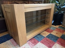 TV Stand Cabinet Unit In Solid Oak And Glass Shelves