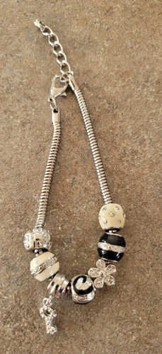 Silver tone snake chain beaded - silver,