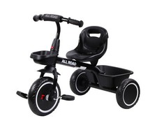 CHILDS PEDAL TRIKE - Black - Adjustable Seat Front & Rear Baskets 2-5 Years