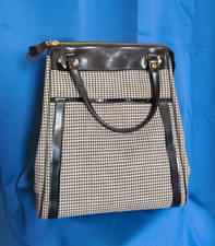 1960s Vintage Dog Tooth Black & Cream Check Large Handbag Not Used
