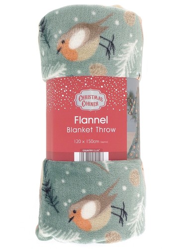 Festive robin flannel blanket - robin,