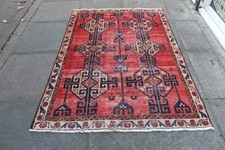 Vintage Worn Hand Made Traditional Oriental Wool Faded Red Pink Rug 172x122cm