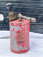 VINTAGE ANTQIUE DRON-WAL HAND PUMP SPRAY CAN SYRINGE RED CANISTER GARDEN SPRAY