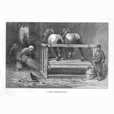 BELGIUM A Belgian Threshing Machine - Antique Print 1875