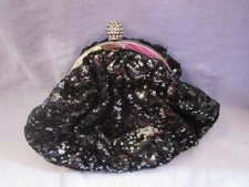 LEKO London sequin evening bag clutch. Black silver. Lined. 240mm wide, 190 tal