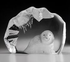 Mats Jonasson Kosta, Lead Glass Paperweight Seal Pup on Ice, Sculptured 686g