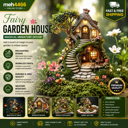 Treehouse garden statue - garden, mini