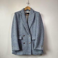 Zara Light Blue Boucle Blazer Jacket Silver Buttons Size Small