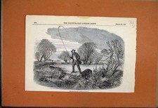 Original Old Antique Print 1850 Trolling For Jack The Big Fish Rod River 19th