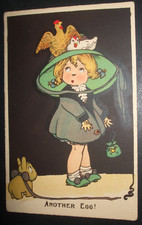 Old Comic EASTER BONNET HAT CHICKENS HENS LAY ANOTHER EGG IN HAT LITTLE GIRL