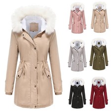 Fur Fleece Hooded Jacket Winter Parka Coats Plus Women Ladies Warm Long Coat UK