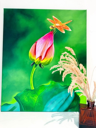 Lotus dragonfly lake view