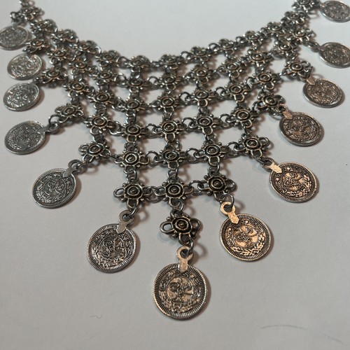 Coin necklace boho - tribal, bib